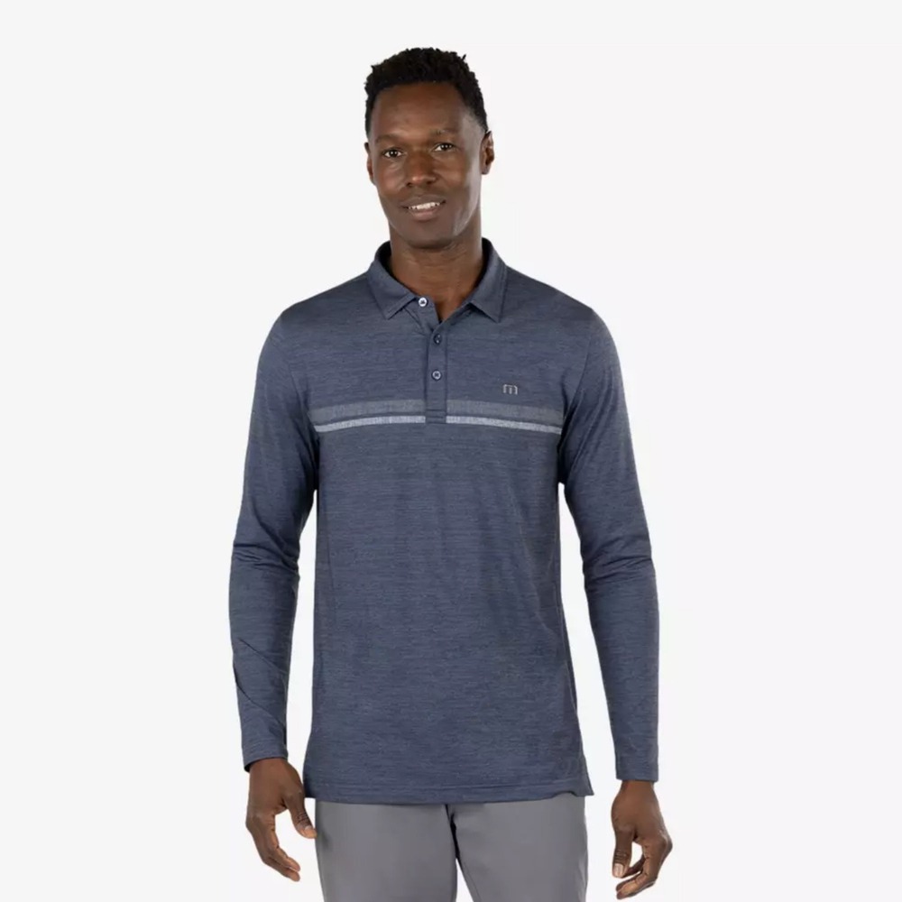 TravisMathew Heater 2.0 Long Sleeve Polo Shirt Blue Large